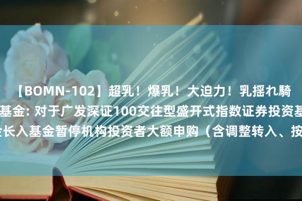 【BOMN-102】超乳!爆乳!大迫力!乳揺れ騎乗位 100名 深证100基金: 对于广发深证100交往型盛开式指数证券投资基金长入基金暂停机构投资者大额申购(含调整转入、按期定额和不定额投资)业务的公告